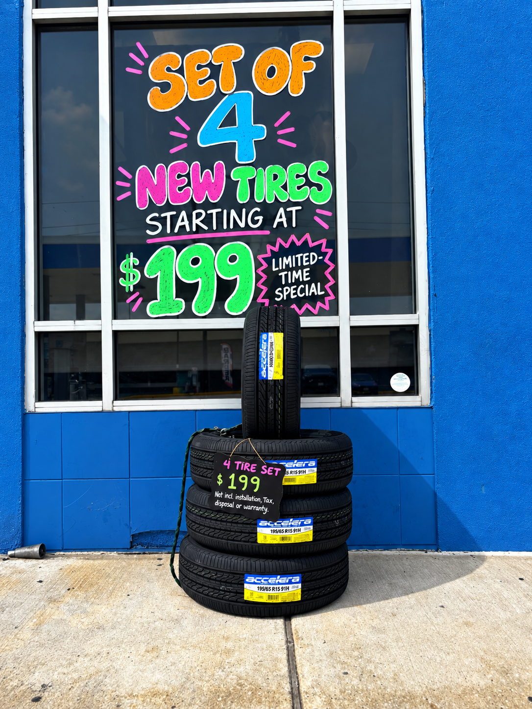 Four new tires starting at $199 at Ace Tire Shop